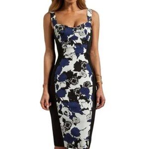 Black Halo Sadie Colorblock Panel Navy Blue Floral Sheath Dress Size 6